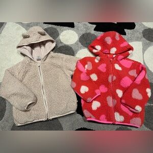 Gap Old Navy 5y Sherpa Bear Hearts Zip Jacket, Pink Bear Ears Red Hearts
